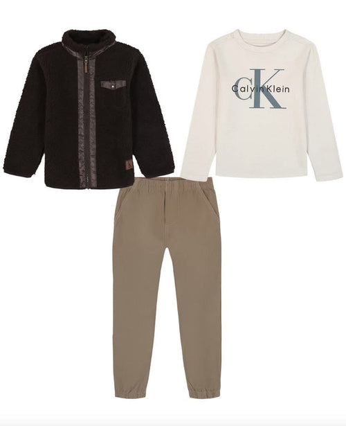 Calvin Klein Set Niño . Sherpa-Polera-Pantalon